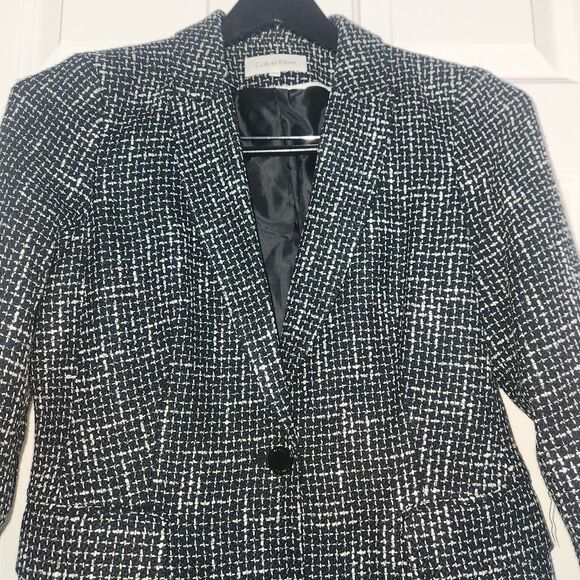 Calvin Klein Womens One-Button Vintage Blazer Jacket Size 10 Black/White - Picture 2 of 7